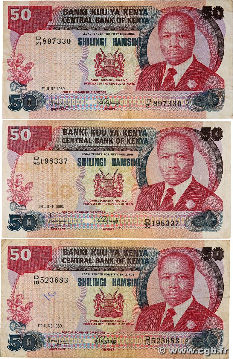 50 Shillings Lot KENYA  1980 P.22a TB