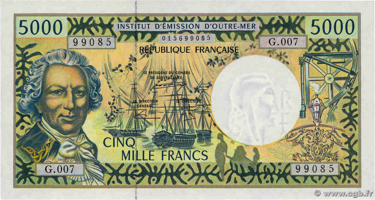 5000 Francs FRENCH PACIFIC TERRITORIES  1995 P.03c AU+