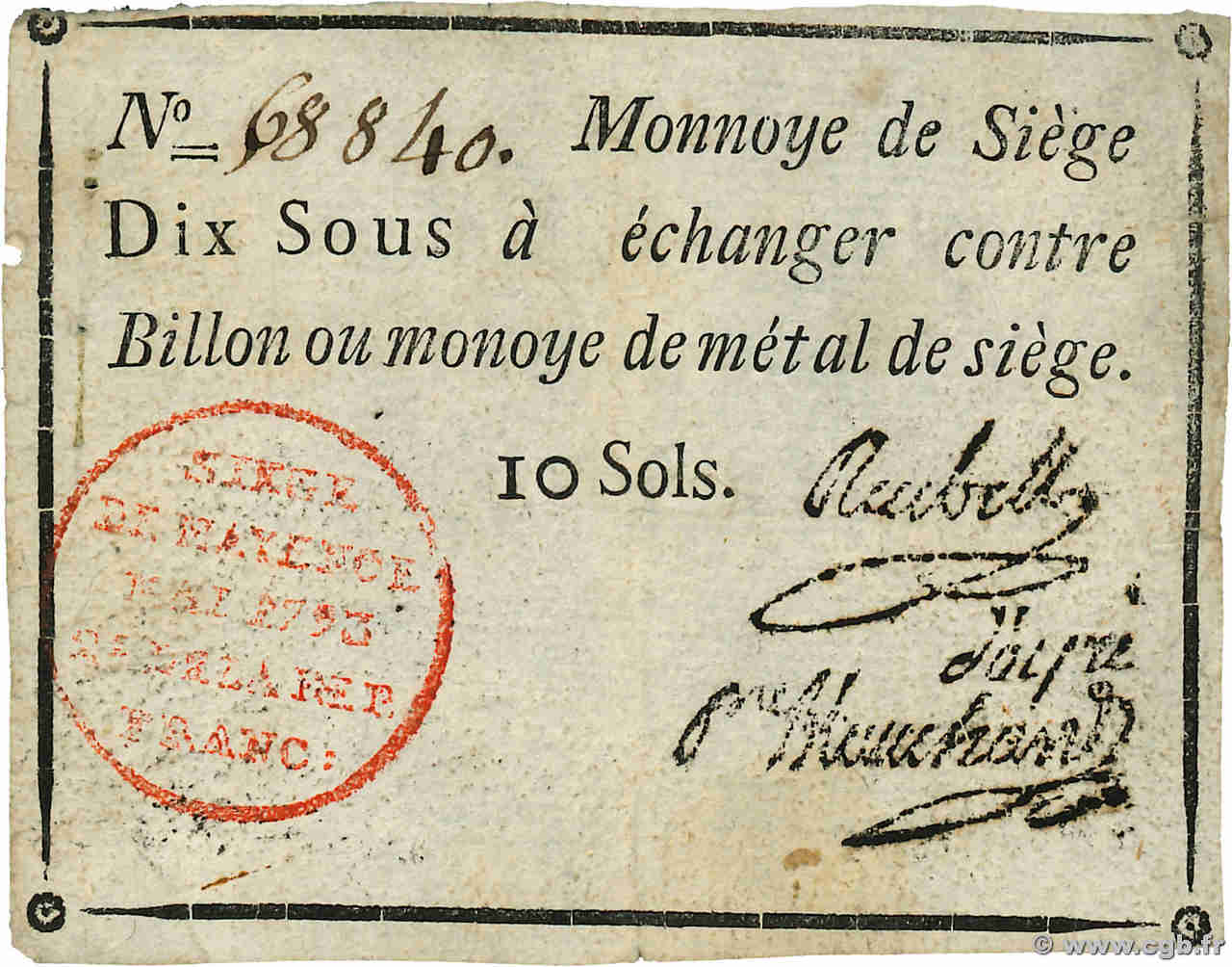 10 Sous FRANCE régionalisme et divers Mayence 1793 Kol.028 pr.TTB