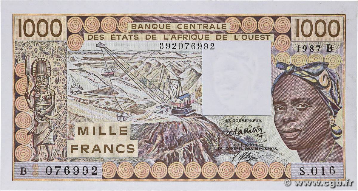 1000 Francs ÉTATS DE L AFRIQUE DE L OUEST  1987 P.207Bg pr.NEUF