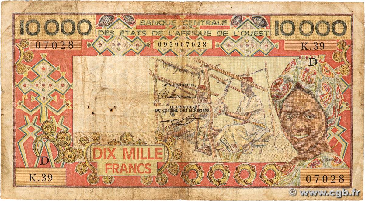 10000 Francs ÉTATS DE L AFRIQUE DE L OUEST  1989 P.408Df B