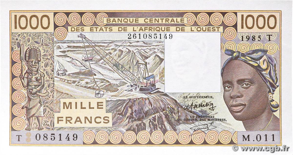 1000 Francs ÉTATS DE L AFRIQUE DE L OUEST  1985 P.807Tf TTB+