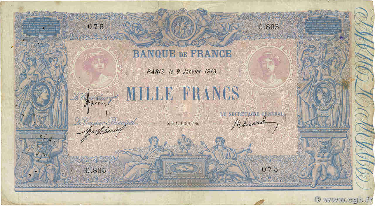 1000 Francs BLEU ET ROSE FRANCE  1913 F.36.27 F