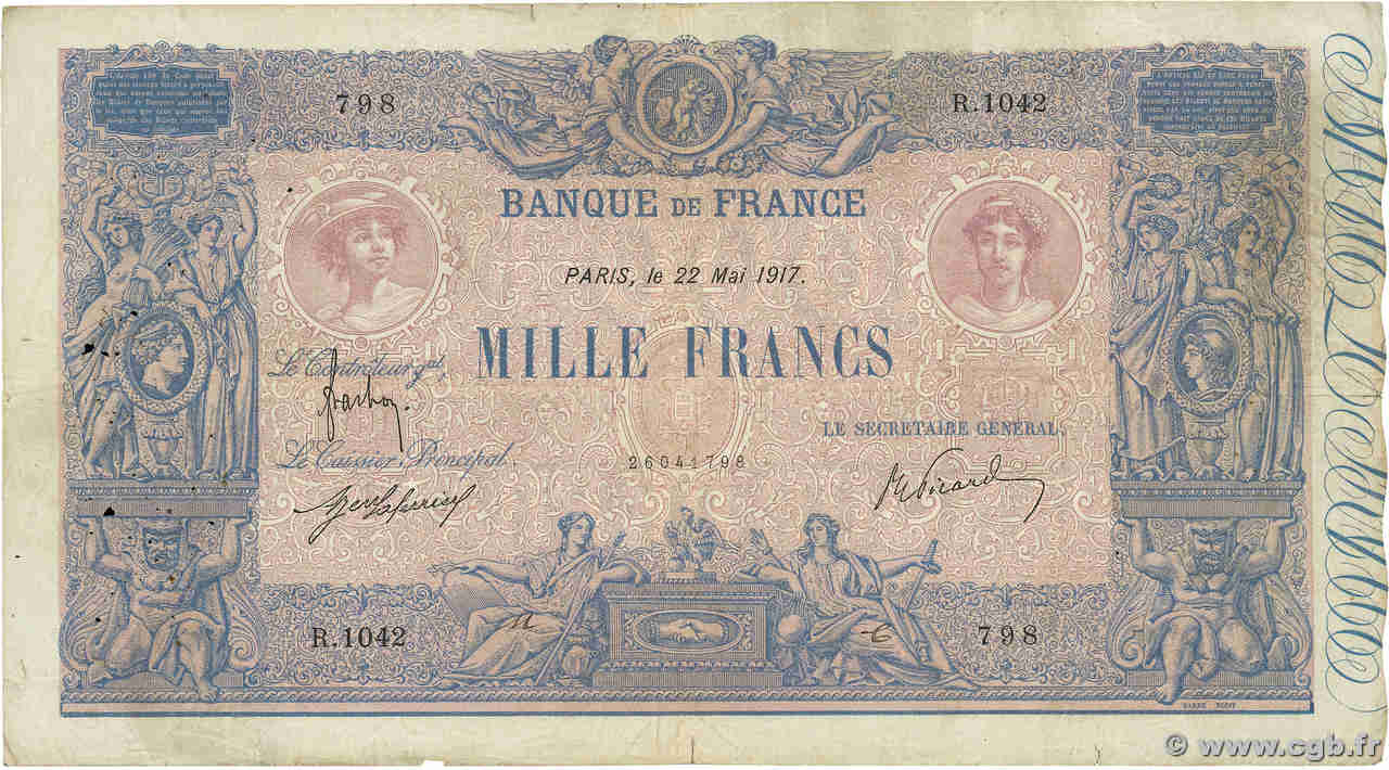 1000 Francs BLEU ET ROSE FRANCE  1917 F.36.31 F