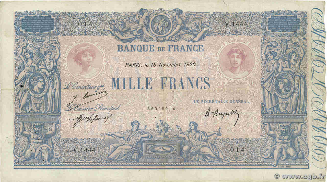 1000 Francs BLEU ET ROSE FRANKREICH  1920 F.36.36 S