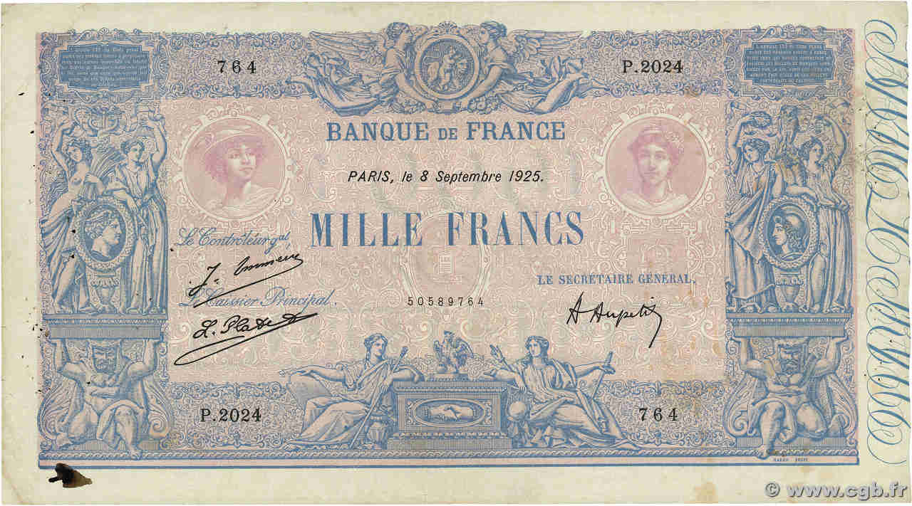 1000 Francs BLEU ET ROSE FRANKREICH  1925 F.36.41 fSS