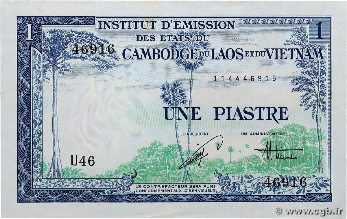 1 Piastre - 1 Dong INDOCHINE FRANÇAISE  1954 P.105 SPL
