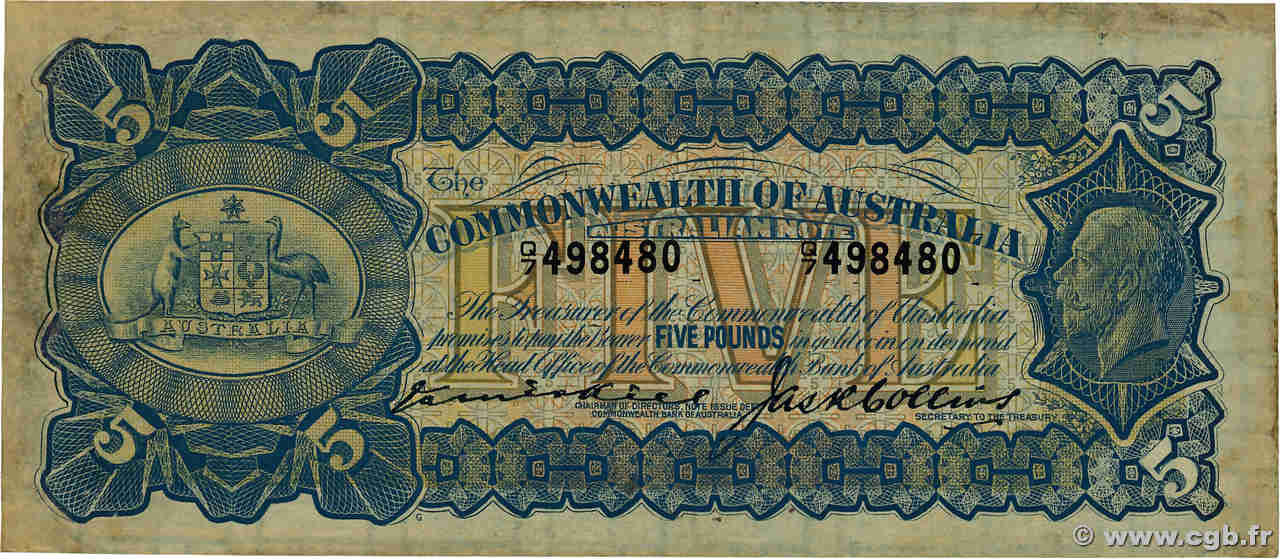 5 Pounds AUSTRALIA  1924 P.13a F+