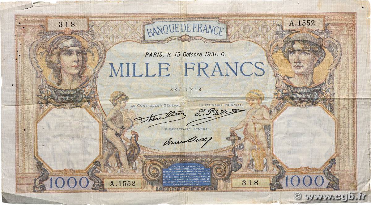 1000 Francs CÉRÈS ET MERCURE FRANCIA  1931 F.37.06 BC