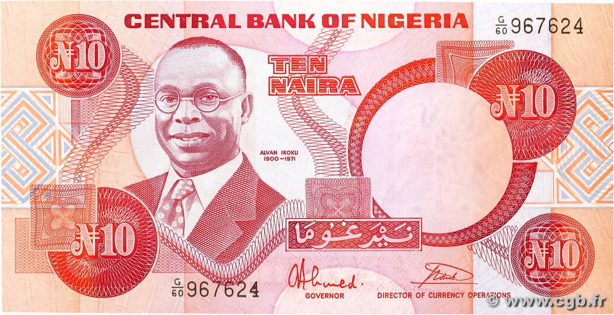 10 Naira NIGERIA  1984 P.25b SPL