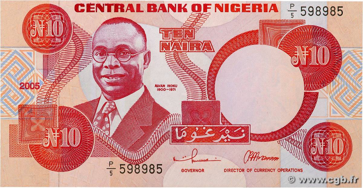 10 Naira NIGERIA  2005 P.25g UNC