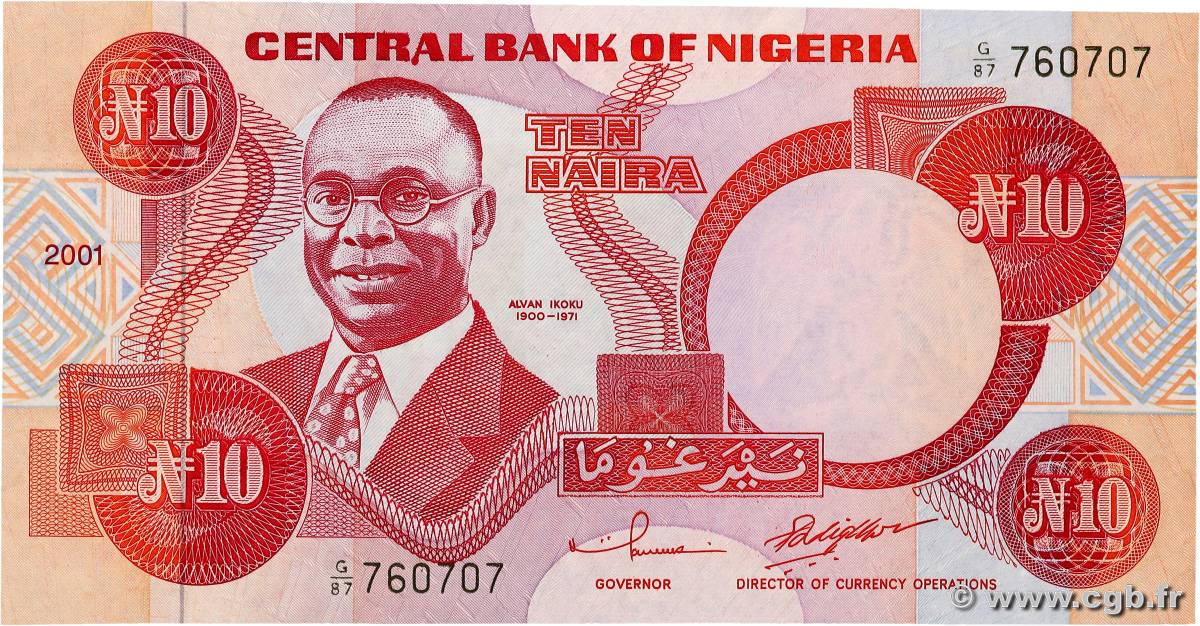 10 Naira NIGERIA  2001 P.25f UNC