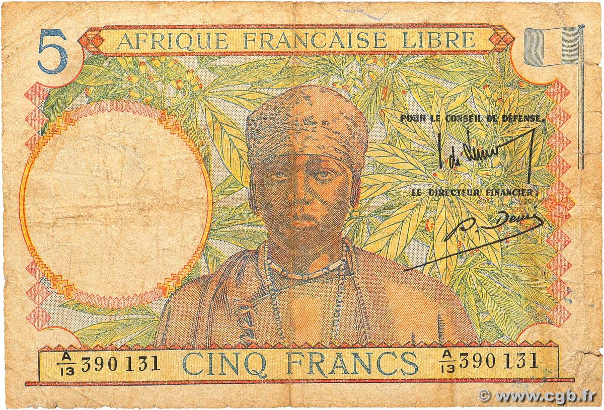 5 Francs FRENCH EQUATORIAL AFRICA Brazzaville 1941 P.06a G