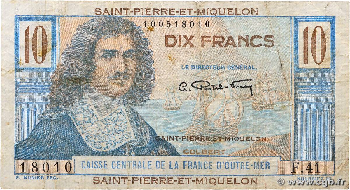 10 Francs Colbert SAINT PIERRE ET MIQUELON  1947 P.23 B+