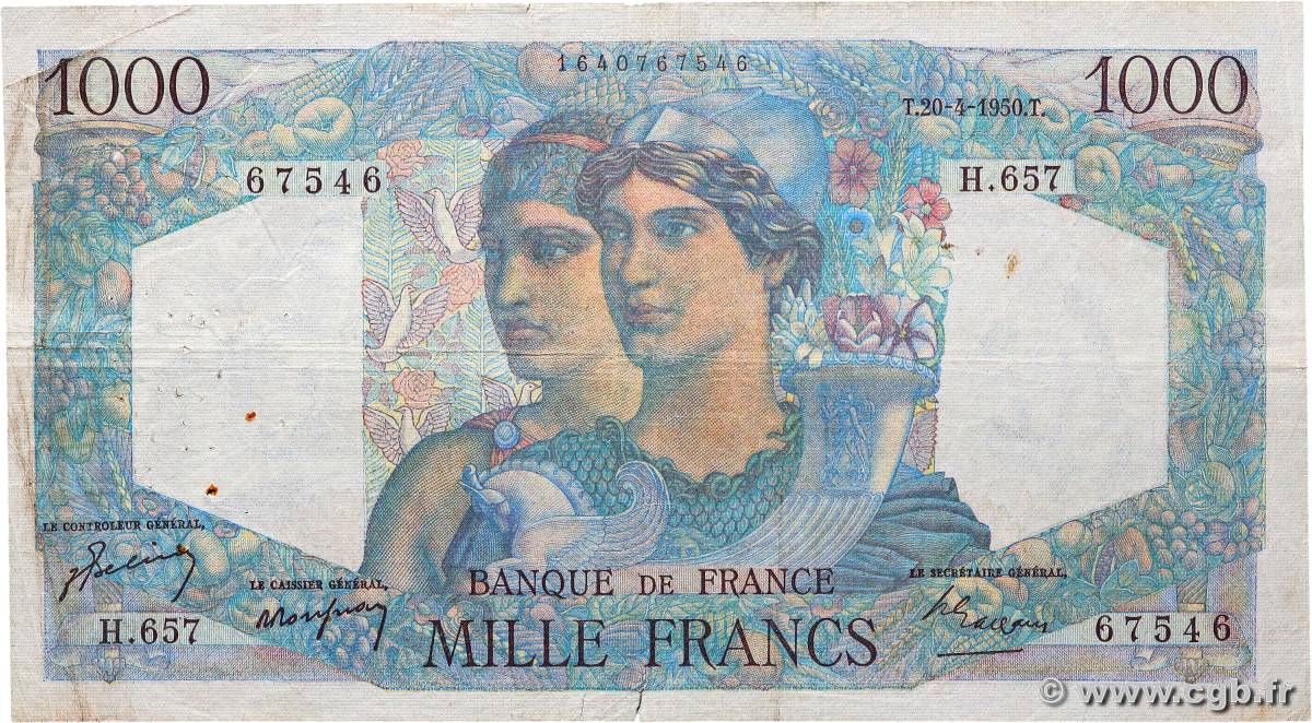 1000 Francs MINERVE ET HERCULE FRANCIA  1950 F.41.32 RC