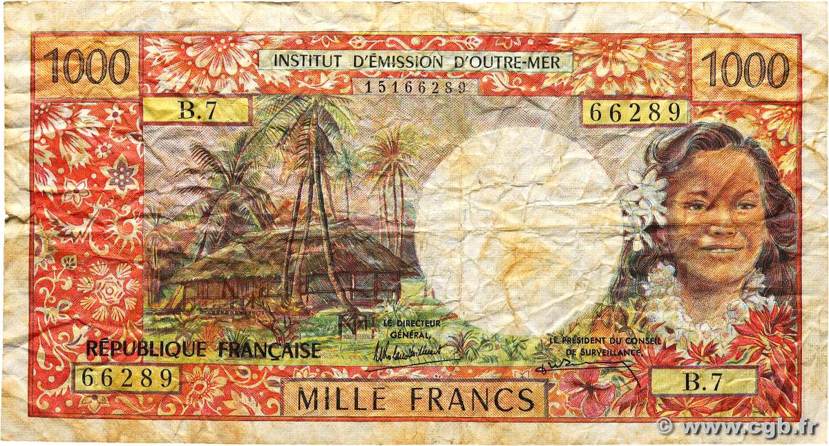 1000 Francs TAHITI  1985 P.27d q.MB