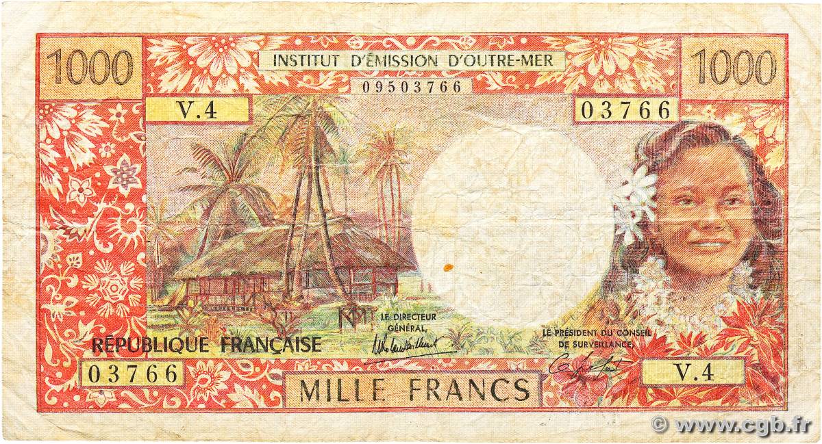 1000 Francs TAHITI  1983 P.27c VG