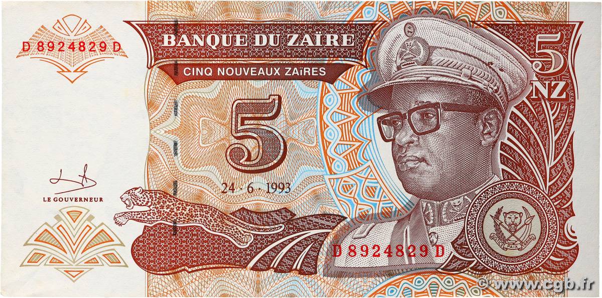 5 Nouveaux Zaïres ZAIRE  1993 P.53a UNC