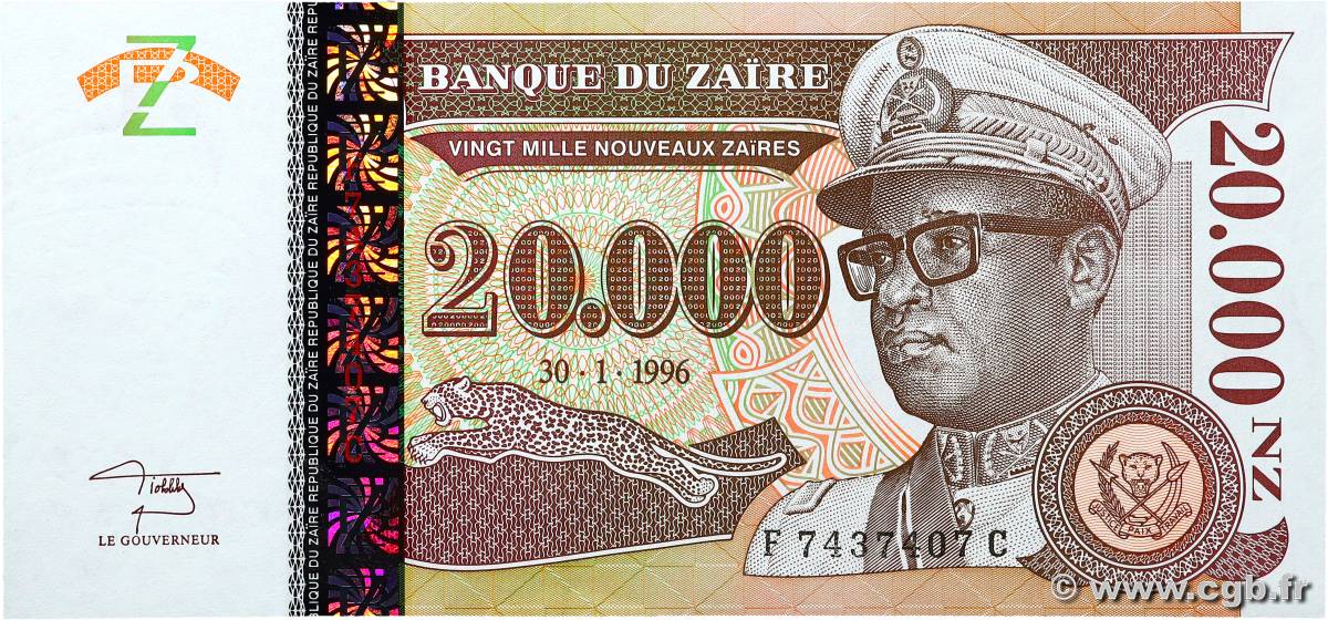 20000 Nouveaux Zaïres ZAIRE  1996 P.73 UNC