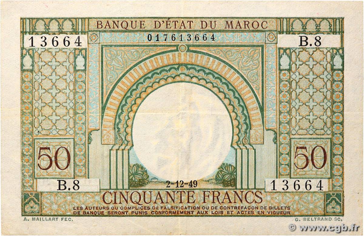 50 Francs MAROC  1949 P.44 TTB+