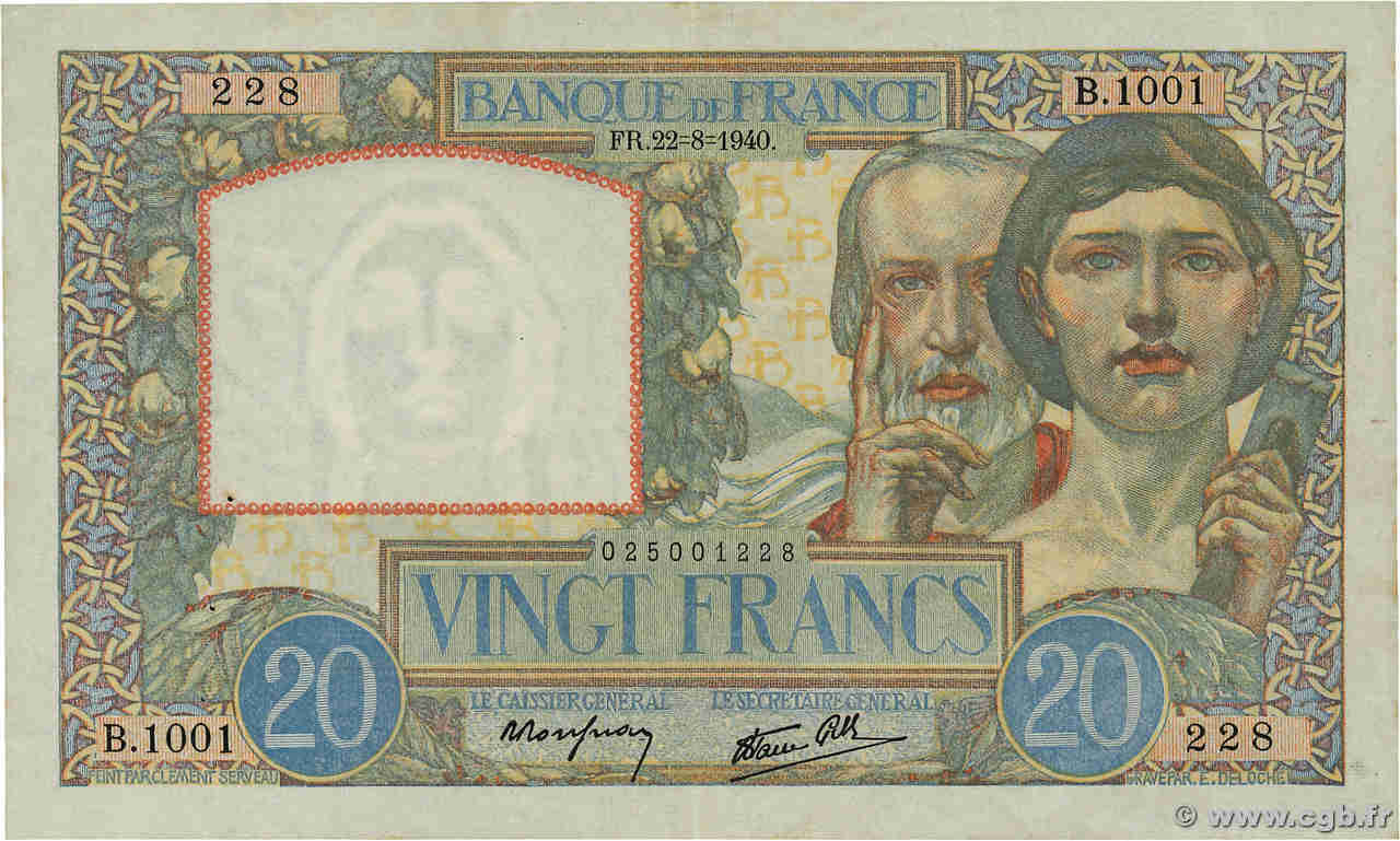 20 Francs TRAVAIL ET SCIENCE FRANCIA  1940 F.12.06 BB