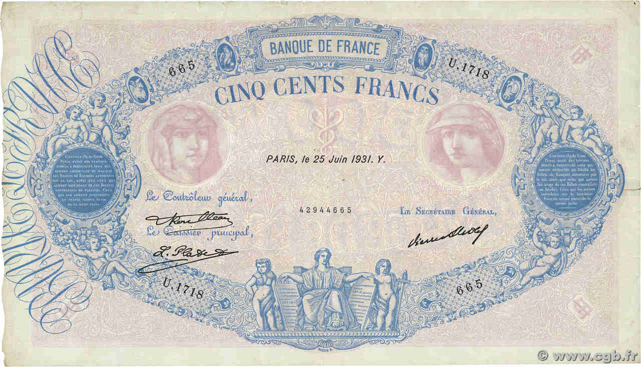 500 Francs BLEU ET ROSE FRANCE  1931 F.30.34 F