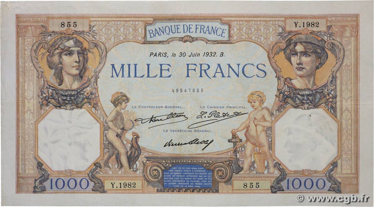 1000 Francs CÉRÈS ET MERCURE FRANKREICH  1932 F.37.07 fSS