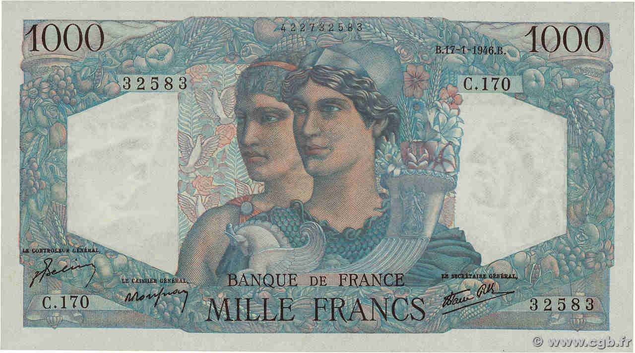 1000 Francs MINERVE ET HERCULE FRANCE  1946 F.41.10 pr.NEUF