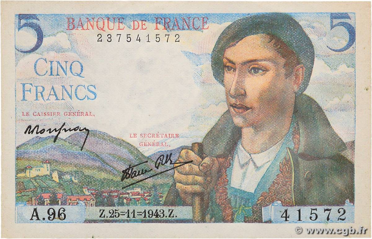 5 Francs BERGER FRANCE  1943 F.05.04 SPL