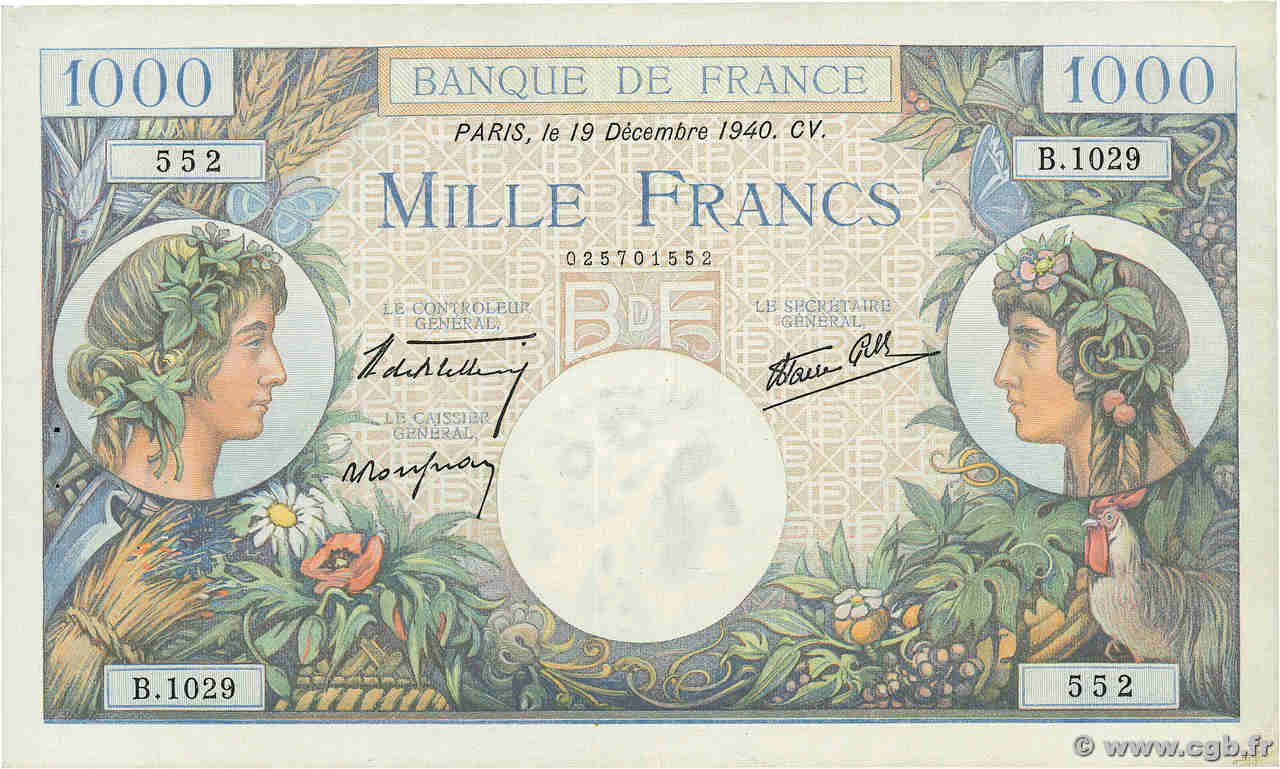 1000 Francs COMMERCE ET INDUSTRIE FRANCE  1940 F.39.03 TTB