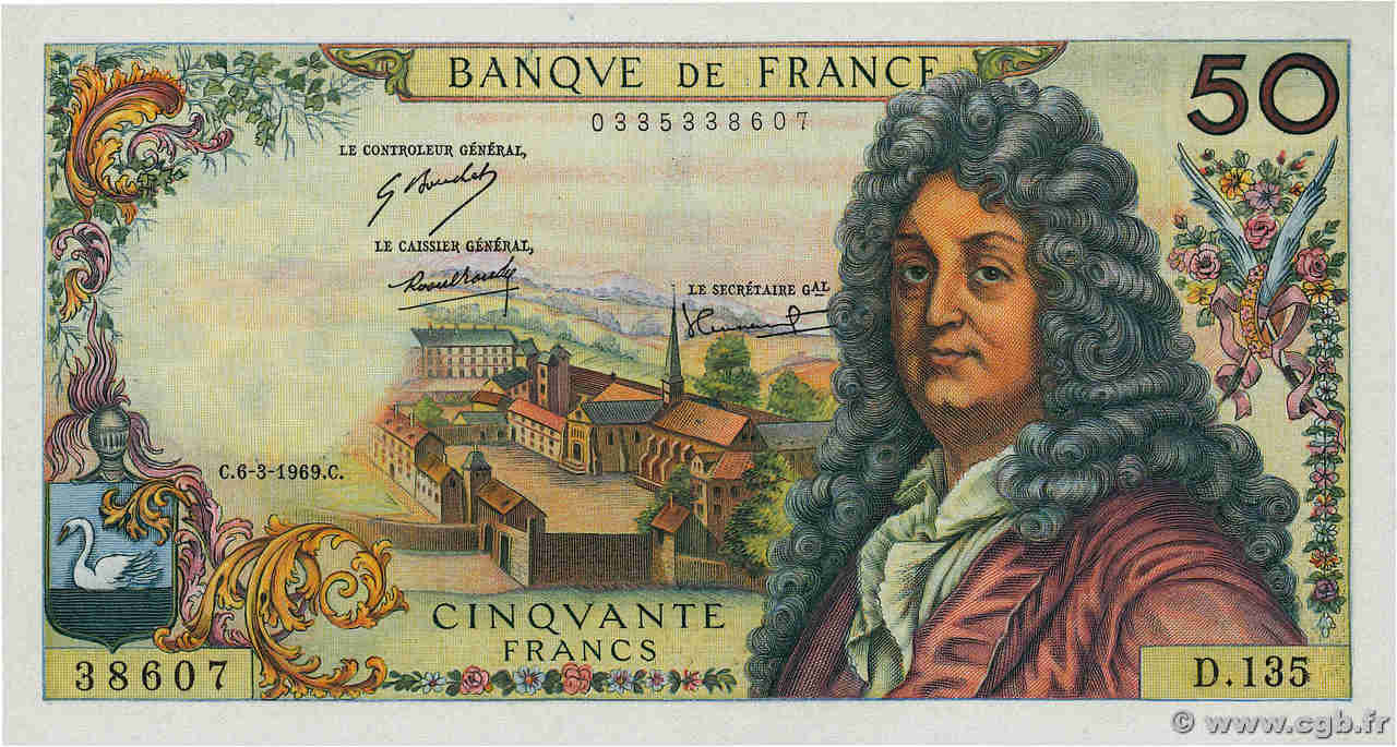 50 Francs RACINE FRANCE  1969 F.64.13 XF