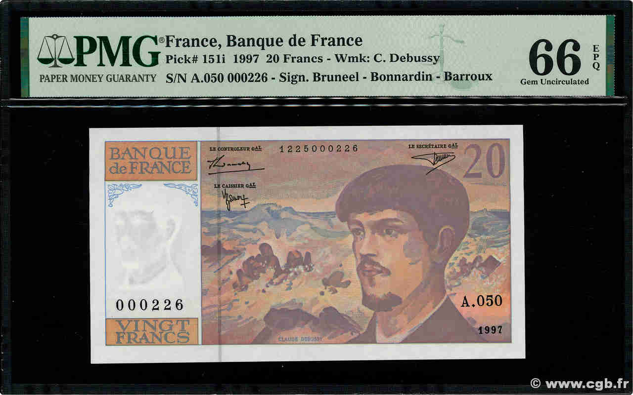 20 Francs DEBUSSY Modifié Petit numéro FRANCE  1997 F.66ter.02A50 NEUF