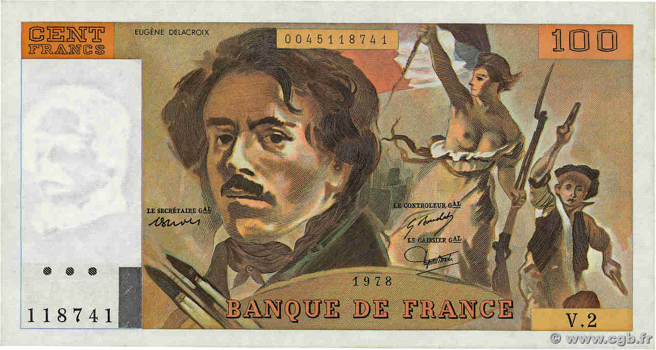 100 Francs DELACROIX FRANCE  1978 F.68.02 SPL