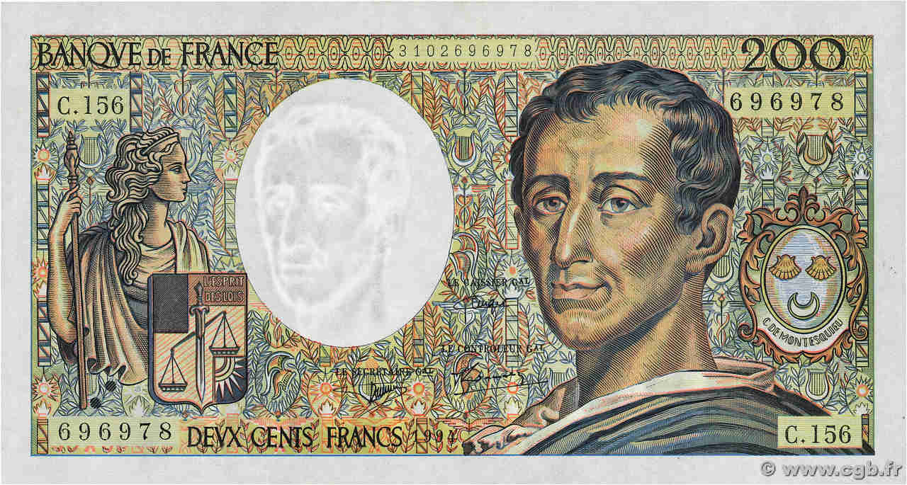 200 Francs MONTESQUIEU Modifié FRANCE  1994 F.70/2.01 SPL