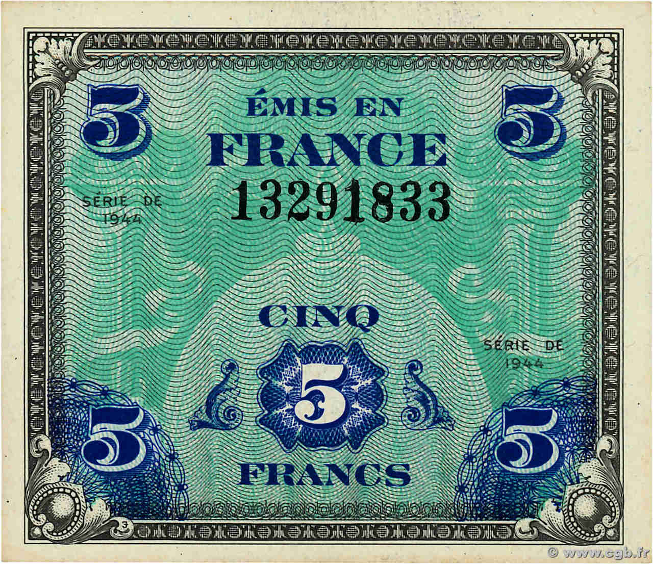 5 Francs DRAPEAU FRANCE  1944 VF.17.01 UNC-