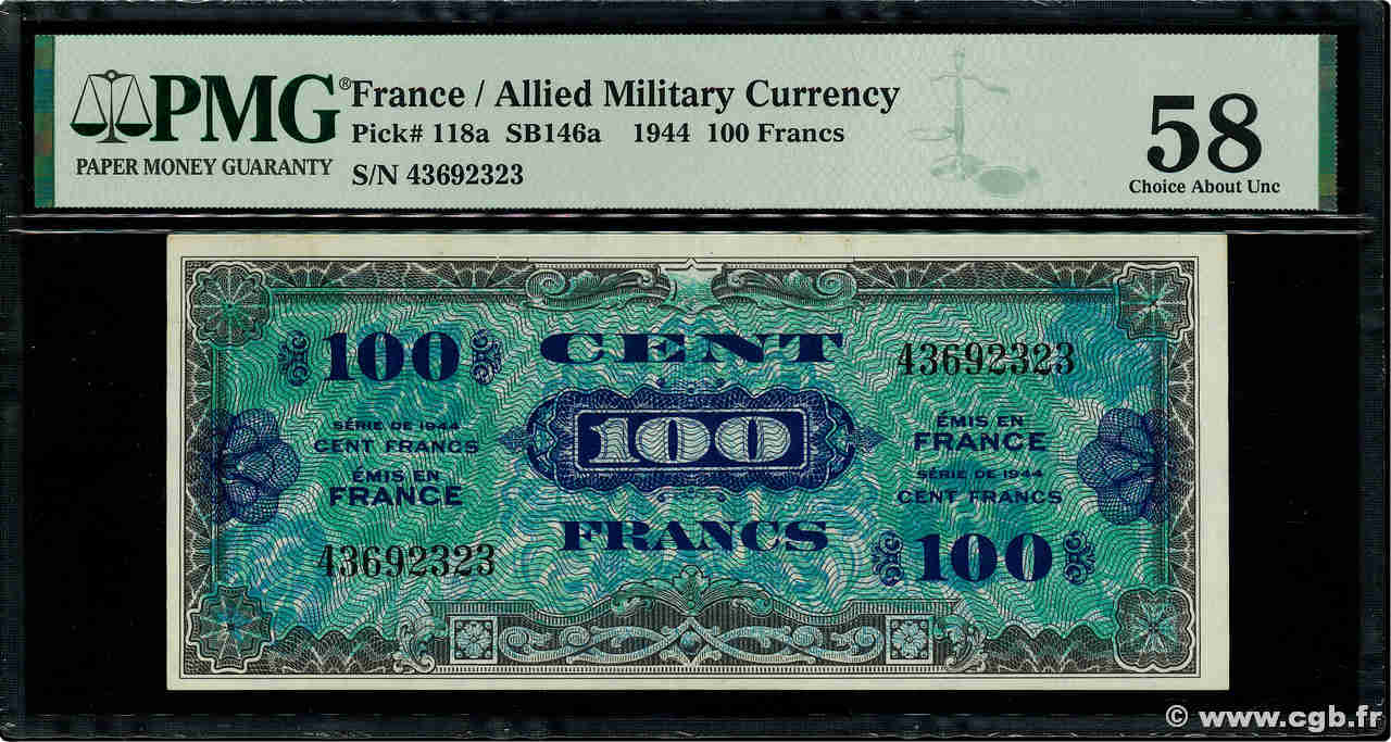 100 Francs DRAPEAU FRANCIA  1944 VF.20.01 AU