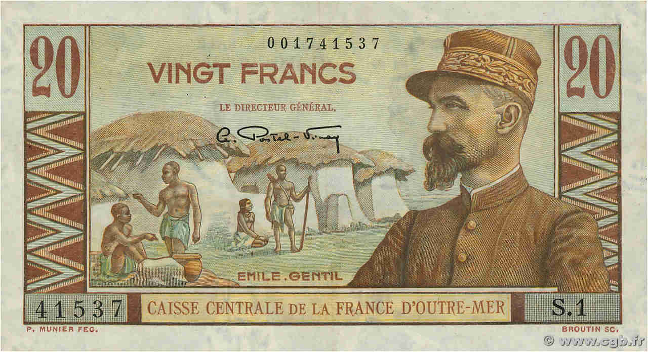 20 Francs Émile Gentil AFRIQUE ÉQUATORIALE FRANÇAISE  1946 P.22 SUP