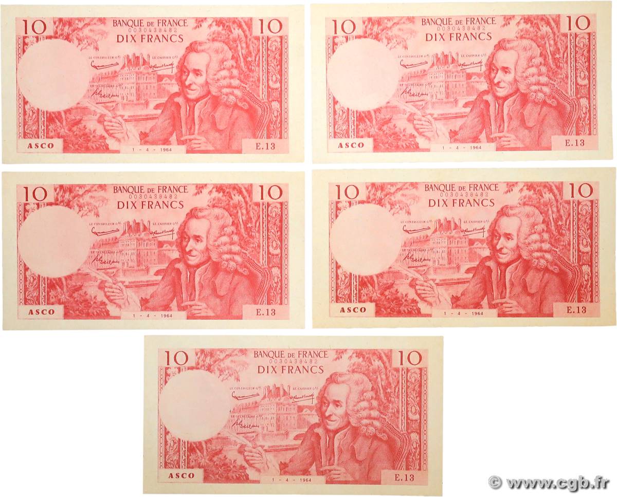 10 Francs Voltaire Lot FRANCE regionalismo e varie  1964 F.(62) SPL