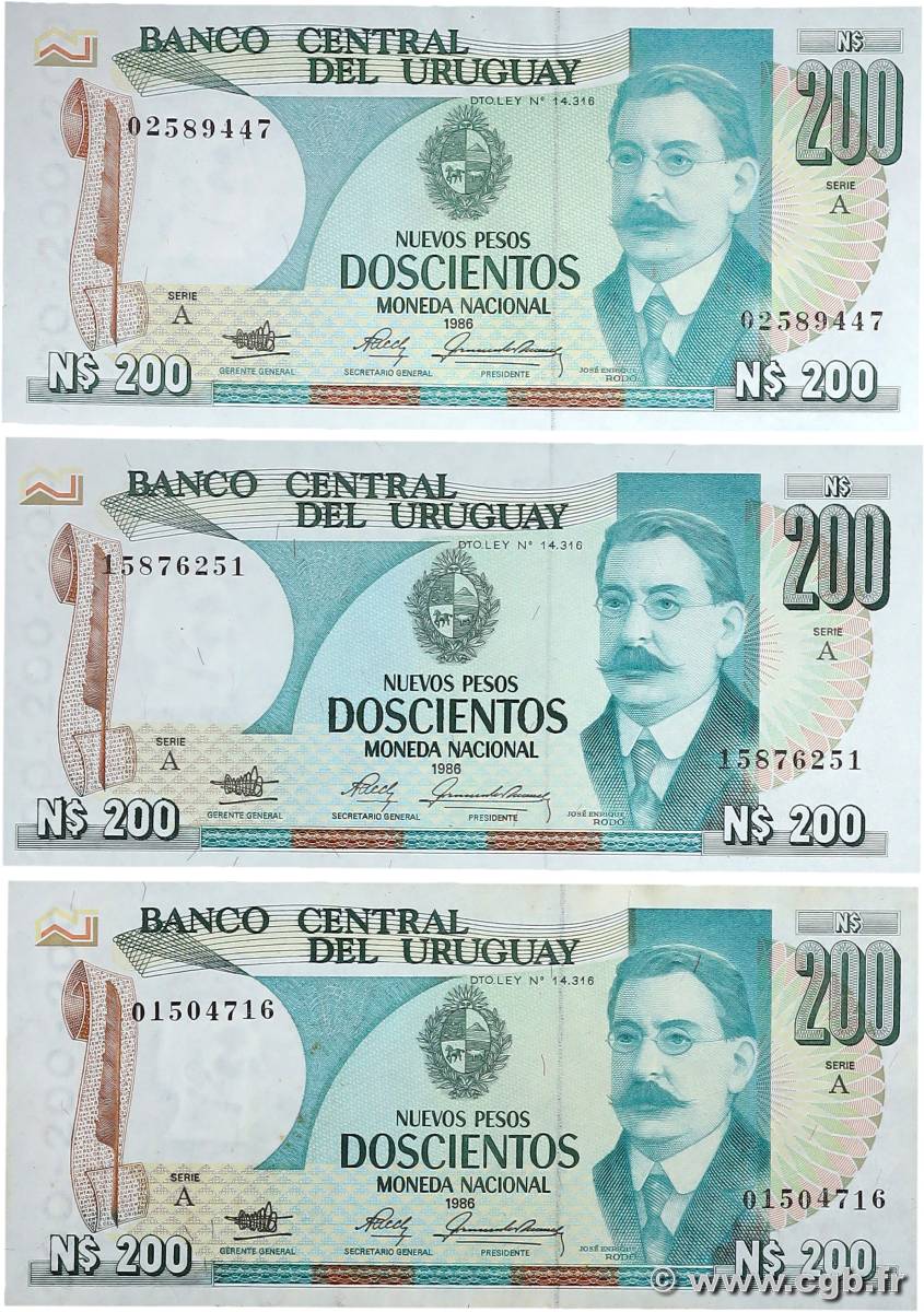 200 Nuevos Pesos Lot URUGUAY  1986 P.066a SPL