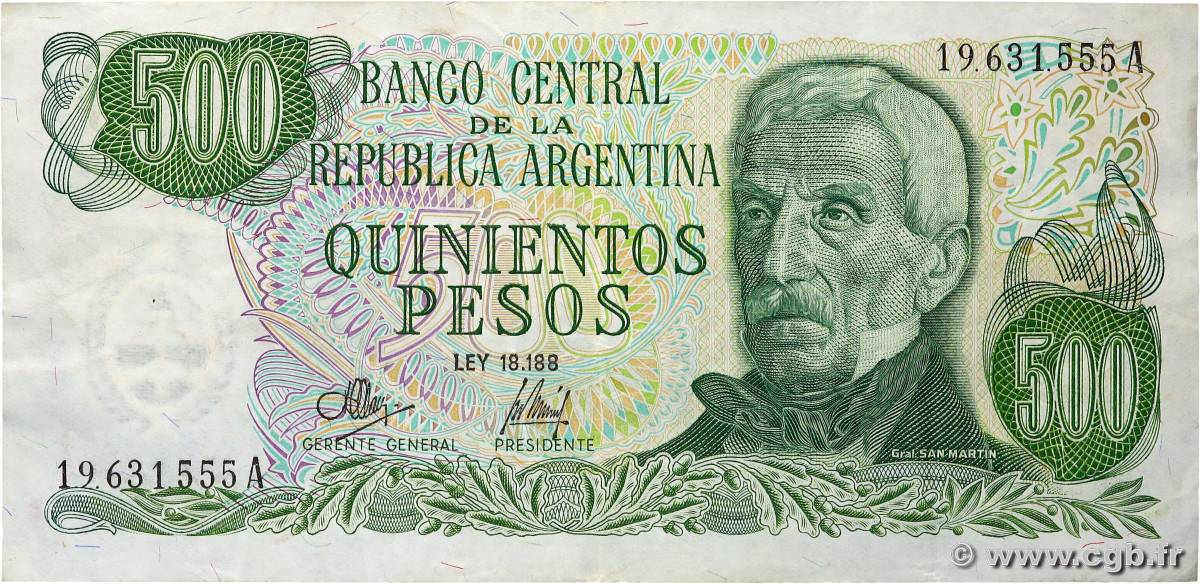 500 Pesos ARGENTINA  1972 P.292 VF