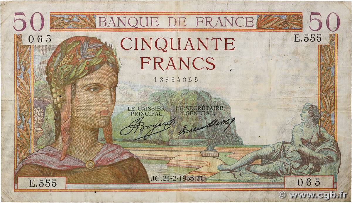 50 Francs CÉRÈS FRANCE  1935 F.17.04 VG