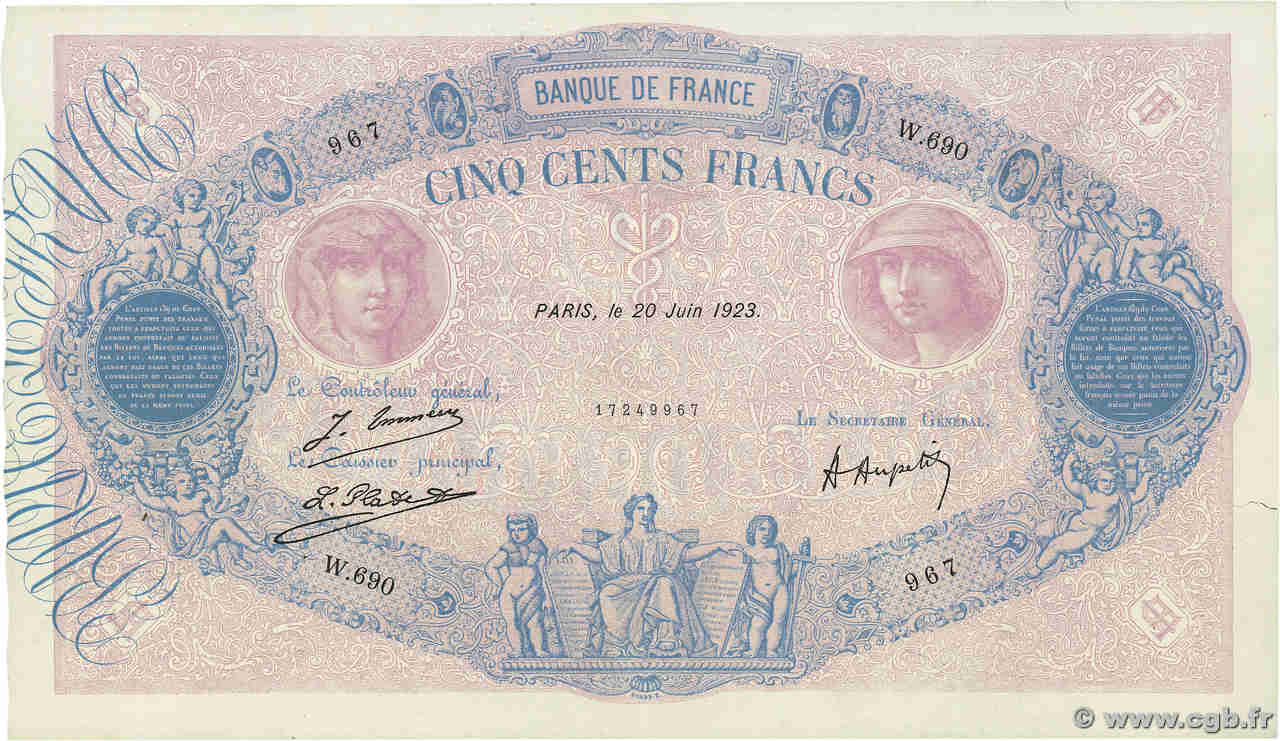 500 Francs BLEU ET ROSE FRANCIA  1923 F.30.27 BB