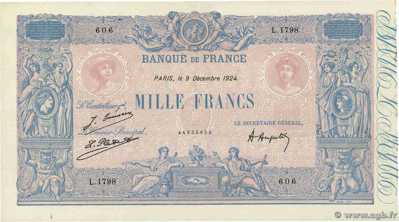 1000 Francs BLEU ET ROSE FRANKREICH  1924 F.36.40 SS