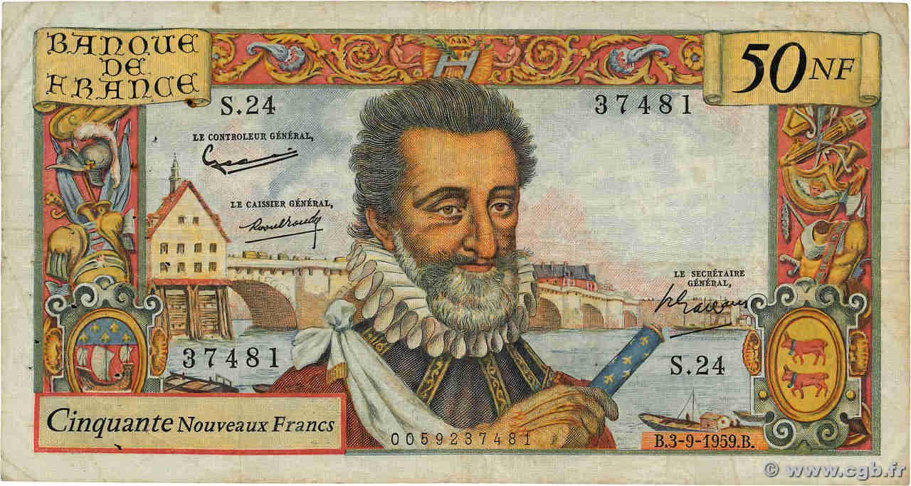 50 Nouveaux Francs HENRI IV FRANKREICH  1959 F.58.03 S