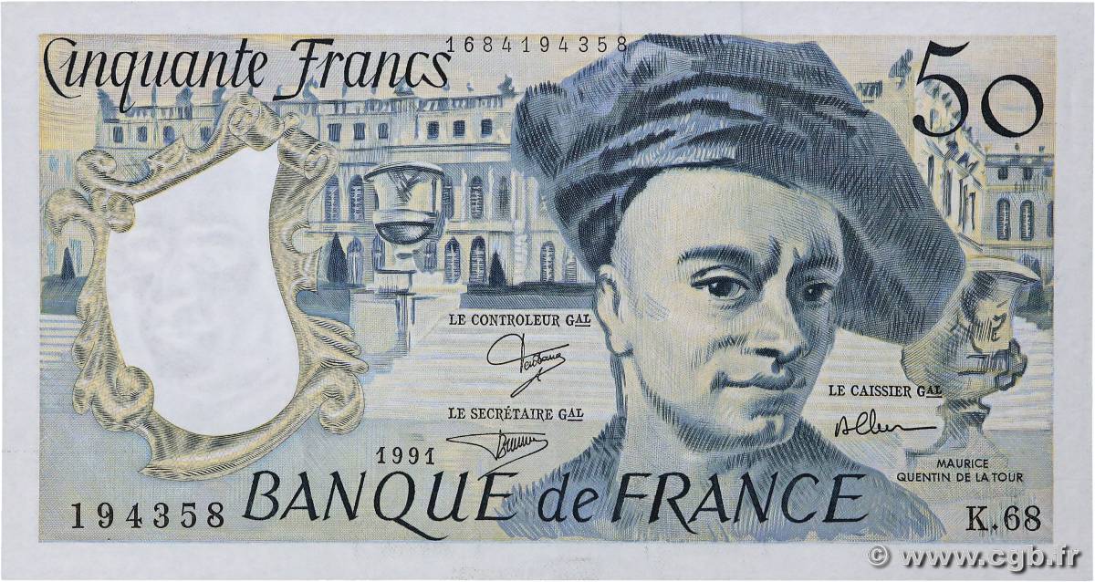 50 Francs QUENTIN DE LA TOUR FRANCE  1991 F.67.17 XF