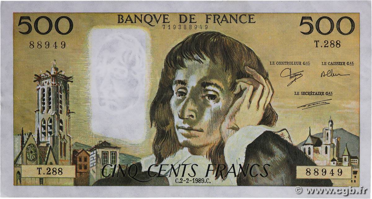 500 Francs PASCAL FRANCE  1989 F.71.40 SUP