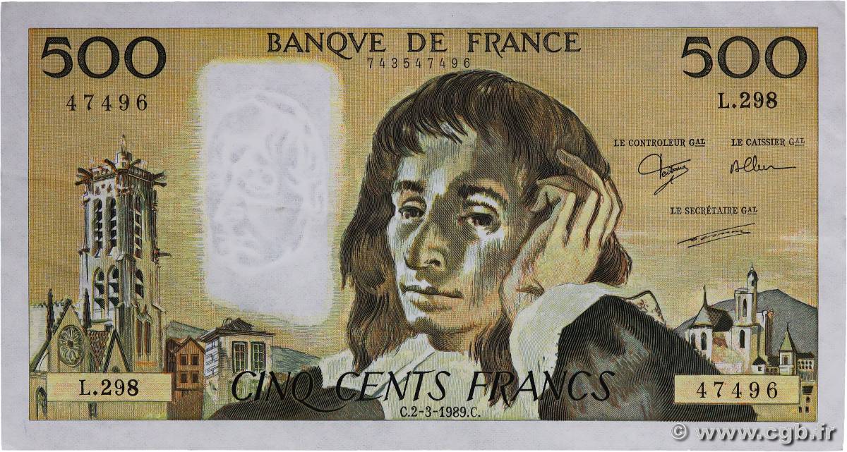 500 Francs PASCAL FRANCE  1989 F.71.41 XF