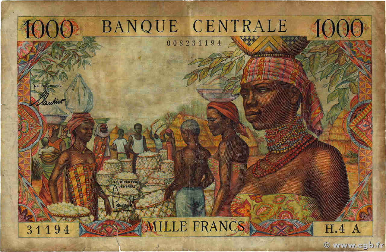 1000 Francs EQUATORIAL AFRICAN STATES (FRENCH)  1963 P.05a VG