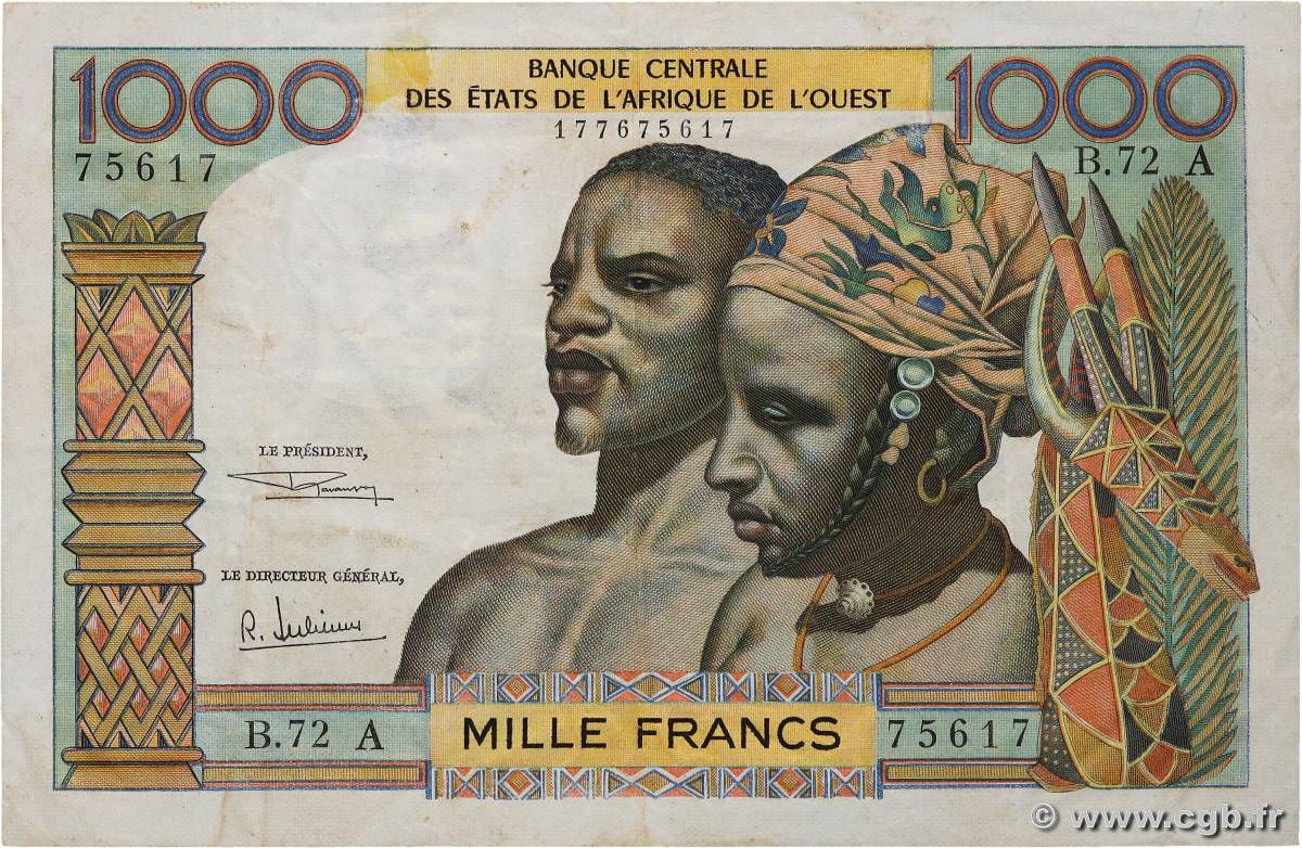 1000 Francs WEST AFRICAN STATES  1969 P.103Af VF-