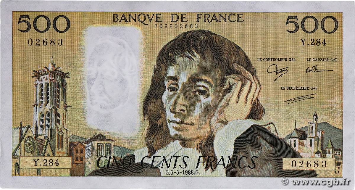 500 Francs PASCAL FRANCIA  1988 F.71.39 EBC